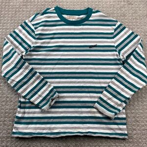 Guess Originals Shirt Men Large L Green White Gray Striped T-Shirt Embroidered